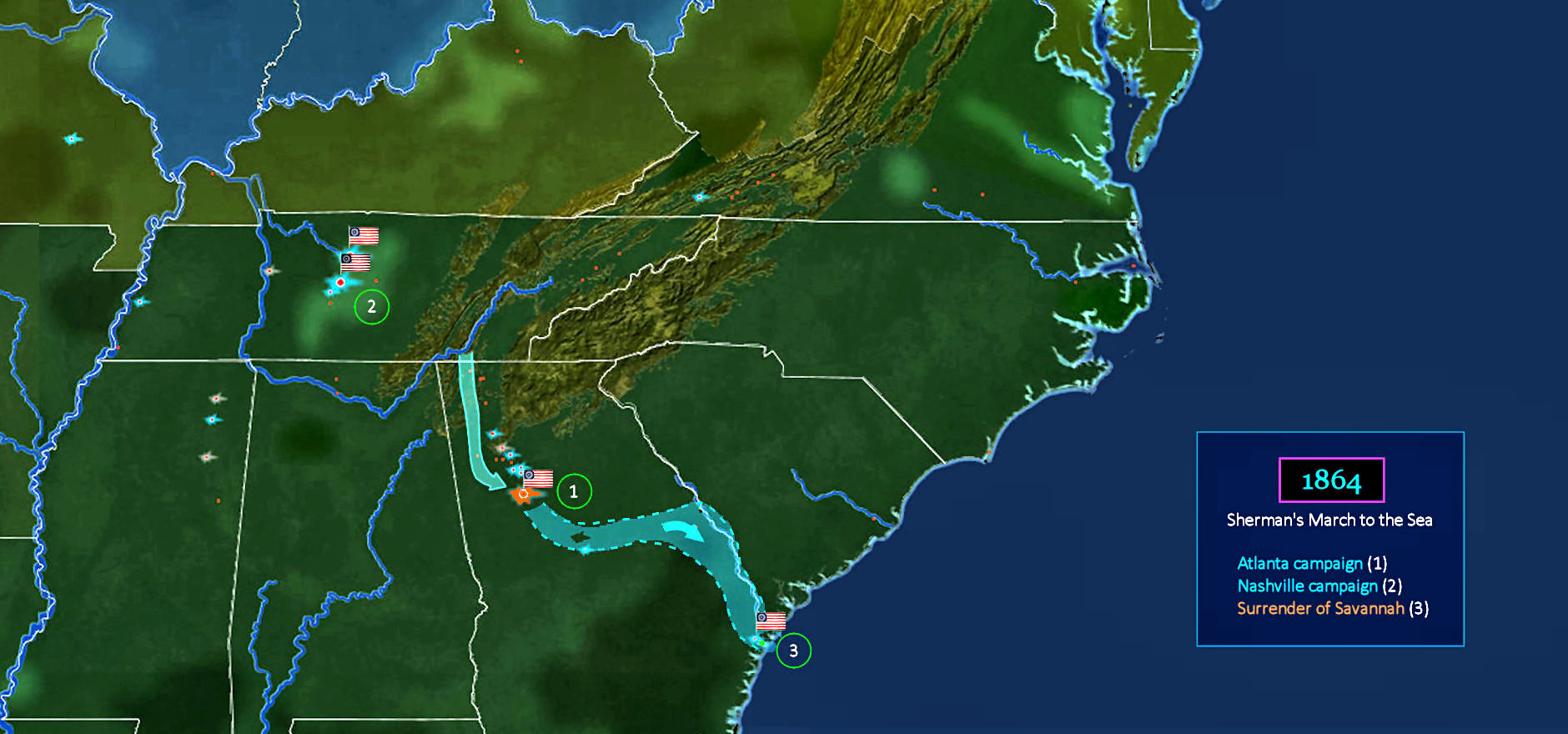 Fall of Atlanta, March to the Sea, 1864 map